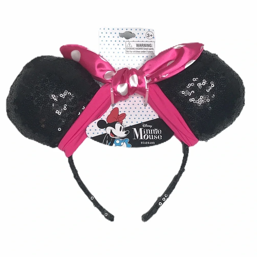 Minnie Mouse Disney Ears with Pink Bow, Black